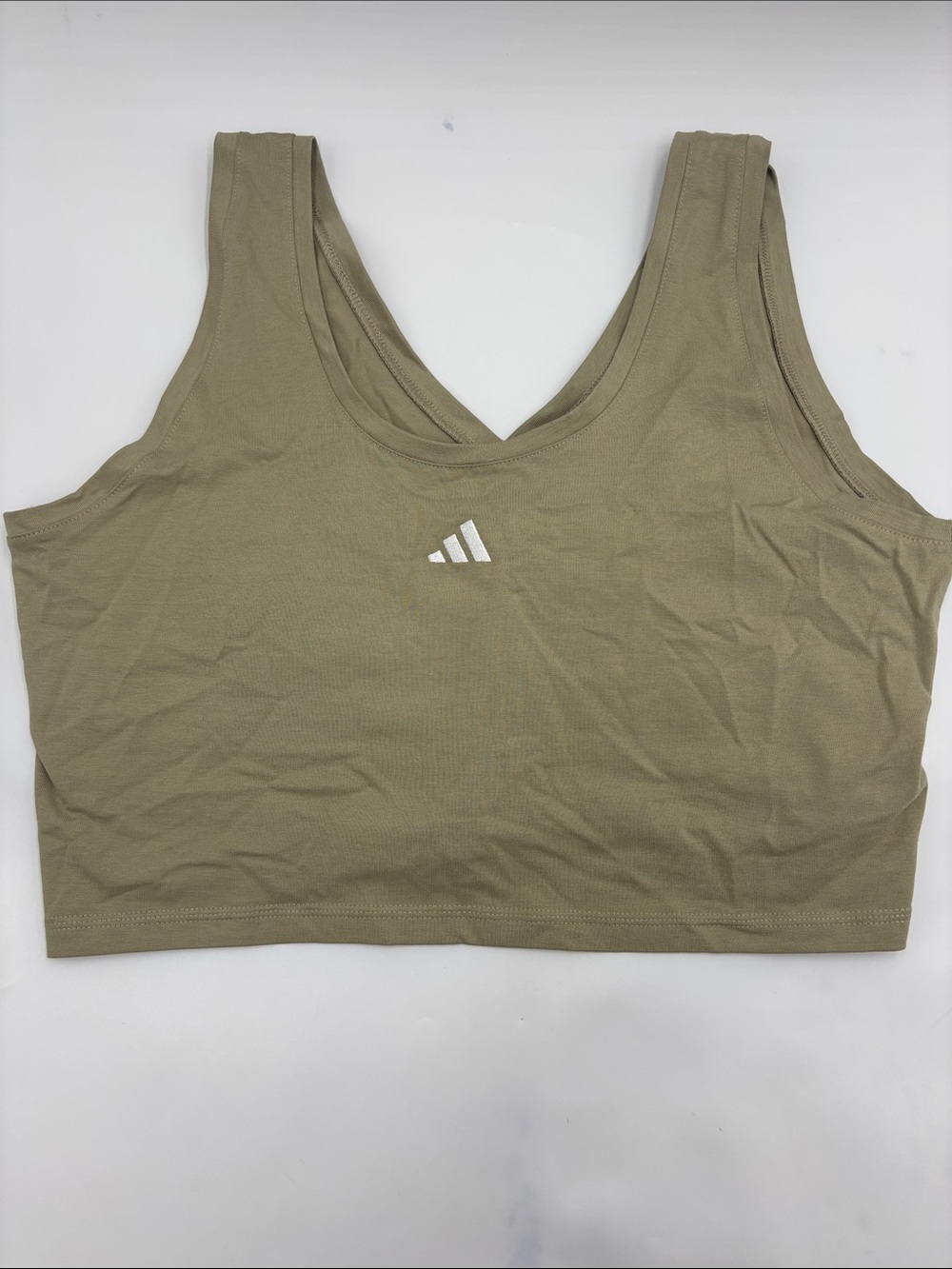 Adidas Cropped Stretch Cotton Tank in Wonder Cargo/White